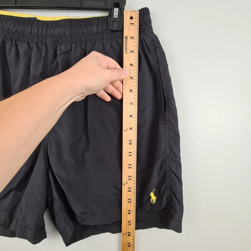 Polo Ralph Lauren Mens Black Swim Trunks Yellow Pony Logo Mesh Lined Large